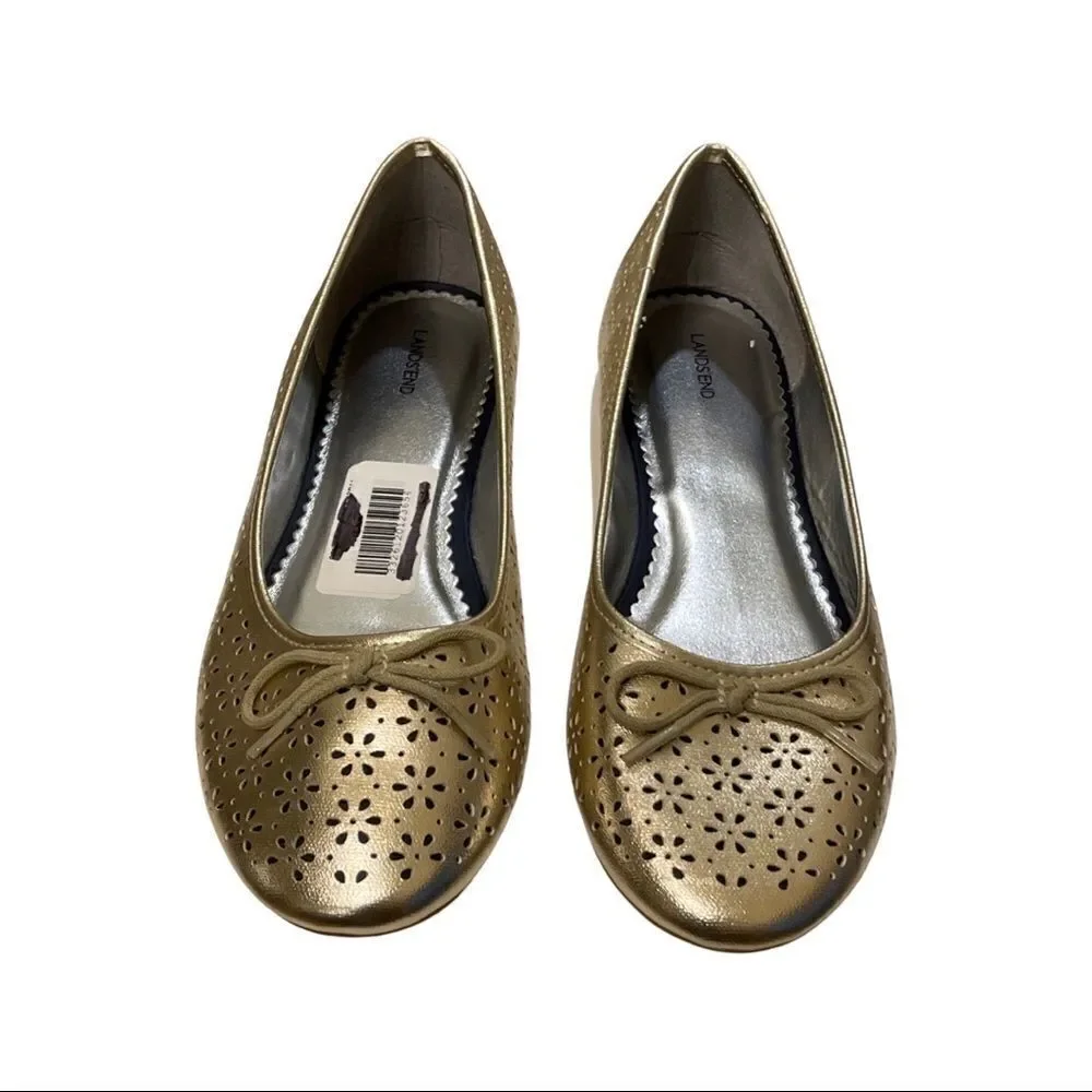 Land’s End Gold Metallic Perforated Ballet Flat - Girls Size 6